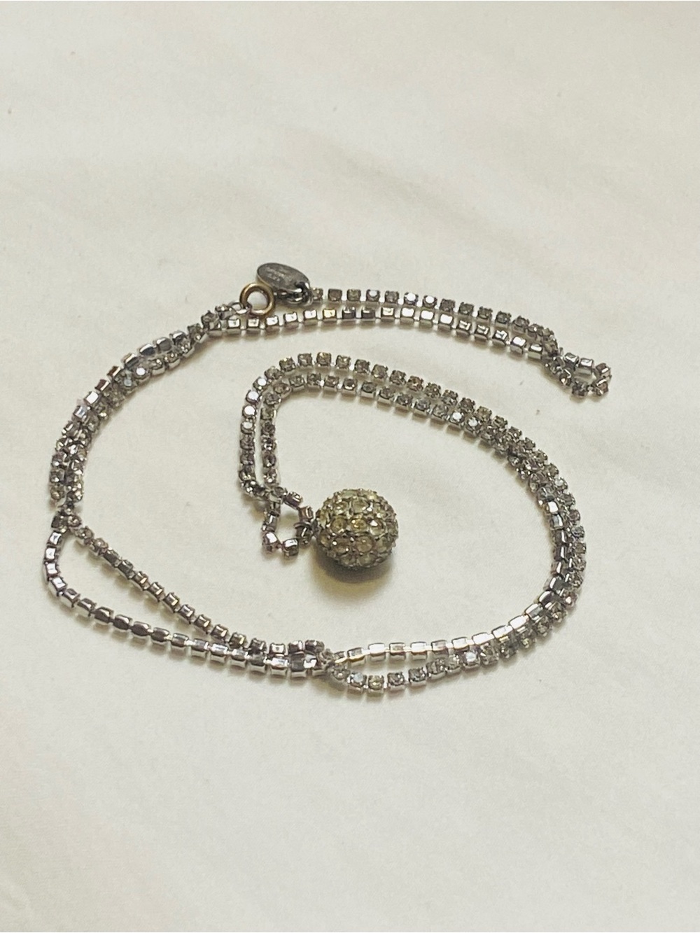 Vintage Les Bernard Silver-Tone Crystal Tennis Necklace with Crystal Pave Ball